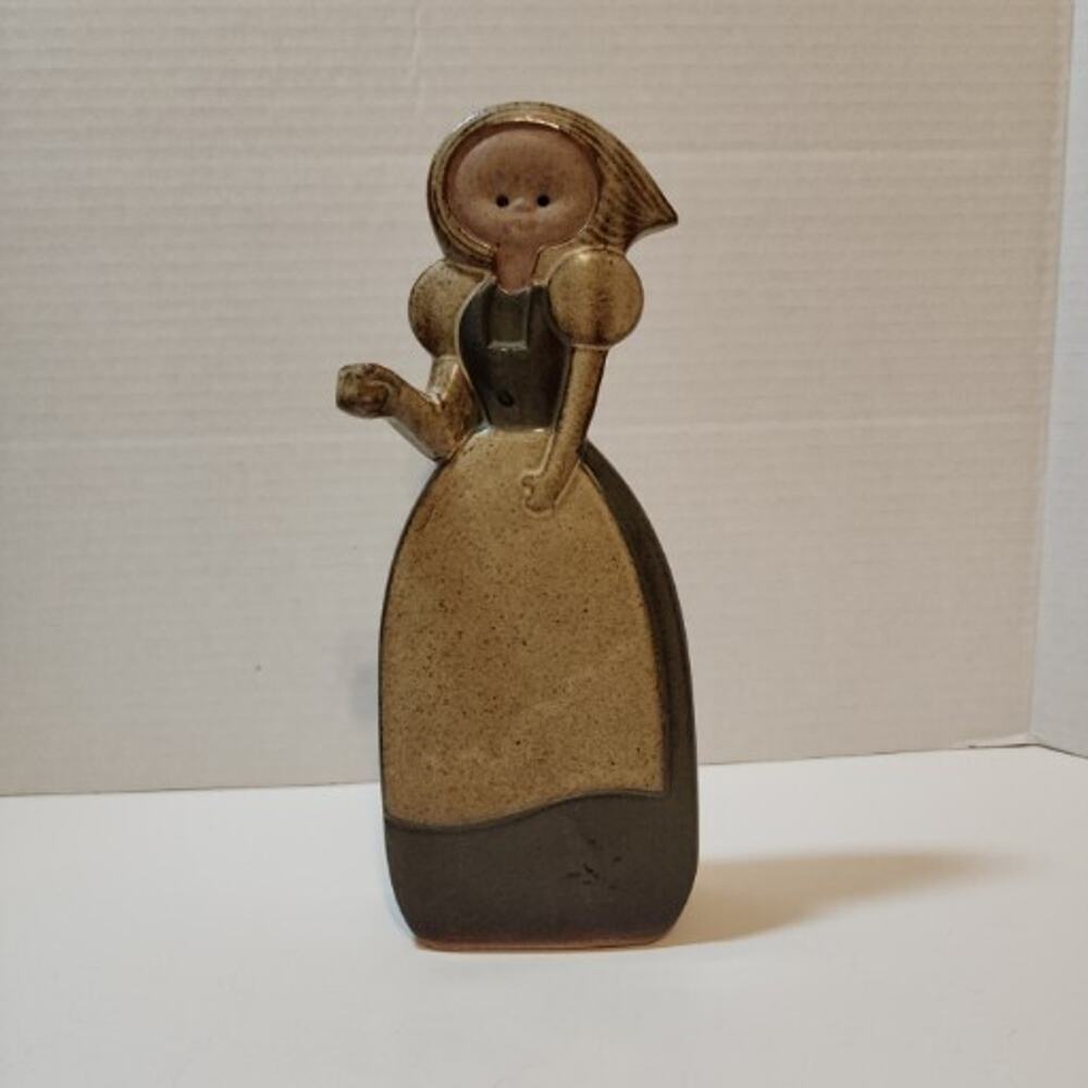 Stoneware Pilgram Peasant Farm Woman MiniTaper CandleHolder-Thanksgiving Decor